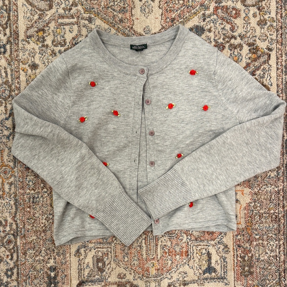 Wild Fable Gray Cardigan with Red Embellishments